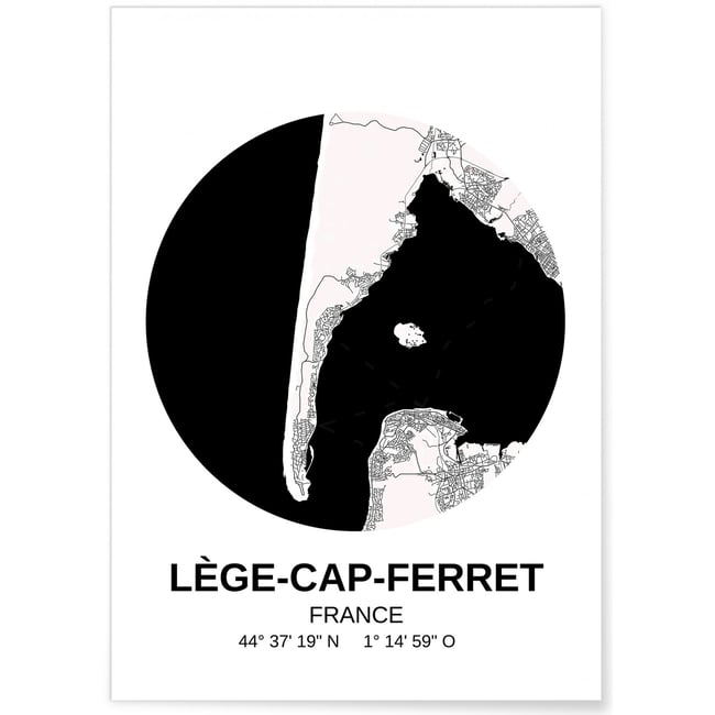 Affiche Carte Lège-Cap-Ferret Couleur blanc <span itemprop=