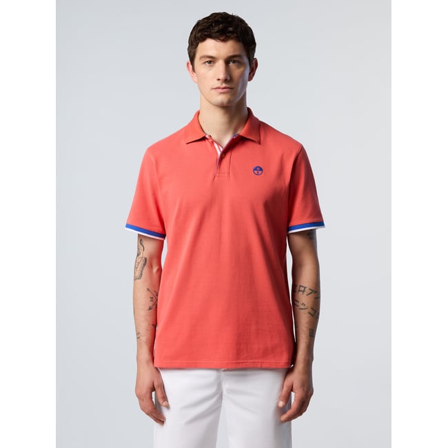Polo avec patte rayée paprika <span itemprop=