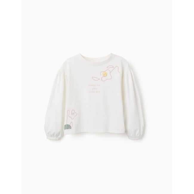 T-shirt à manches longues et bouffantes avec imprimé blanc <span itemprop=