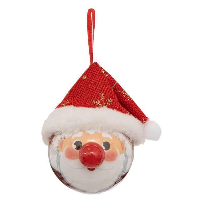 Boule décorative Père Noël en papier avec chapeau D. 65 mm Couleur rouge <span itemprop=