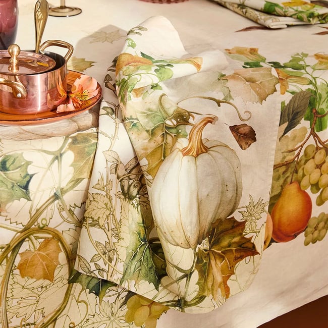 Serviette lin & coton lavé DELICES D'AUTOMNE potiron <span itemprop=
