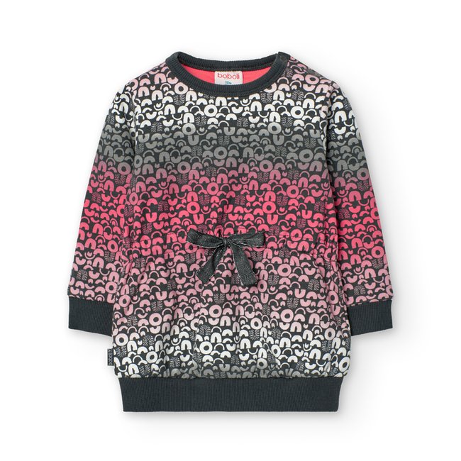 Robe peluche à manches longues et gros imprimé gris <span itemprop=