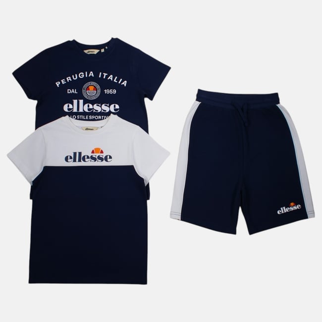 Lot de 2 t-shirts manches courtes et short BLOCK PARTY bleu marine <span itemprop=