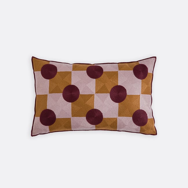 Housse de coussin rectangulaire 50x30cm, en lin et coton brodé, TOUMA multicolore <span itemprop=