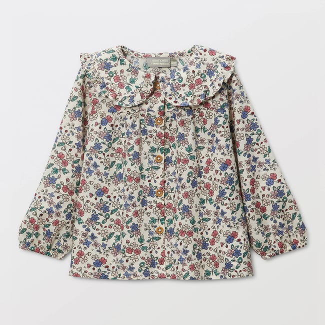 Blouse à col imprimée en coton BIO GOTS naturel <span itemprop=