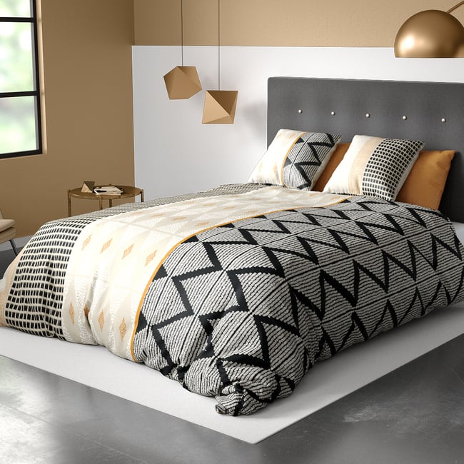 Parure housse de couette en coton imprimée, Madi multicolore <span itemprop=