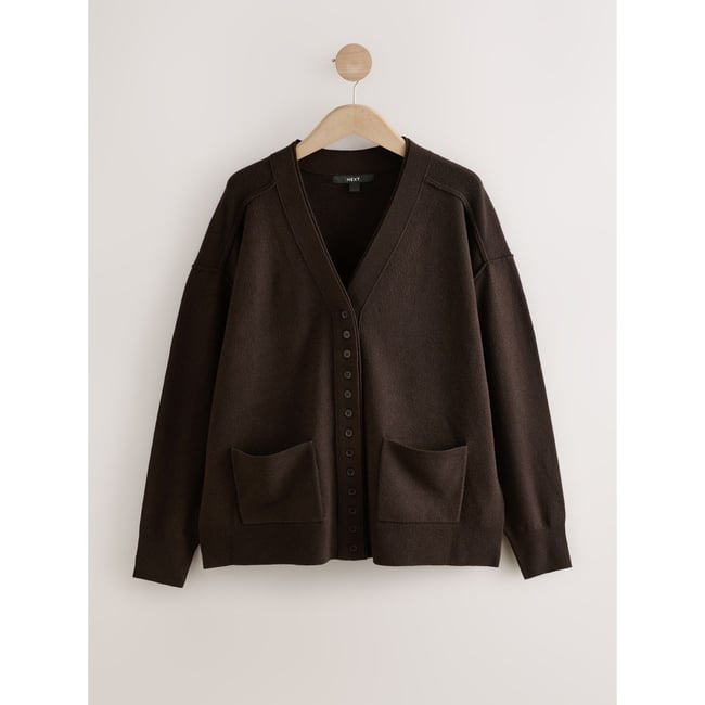 Cardigan ultra-doux à col v et poches marron chocolat <span itemprop=