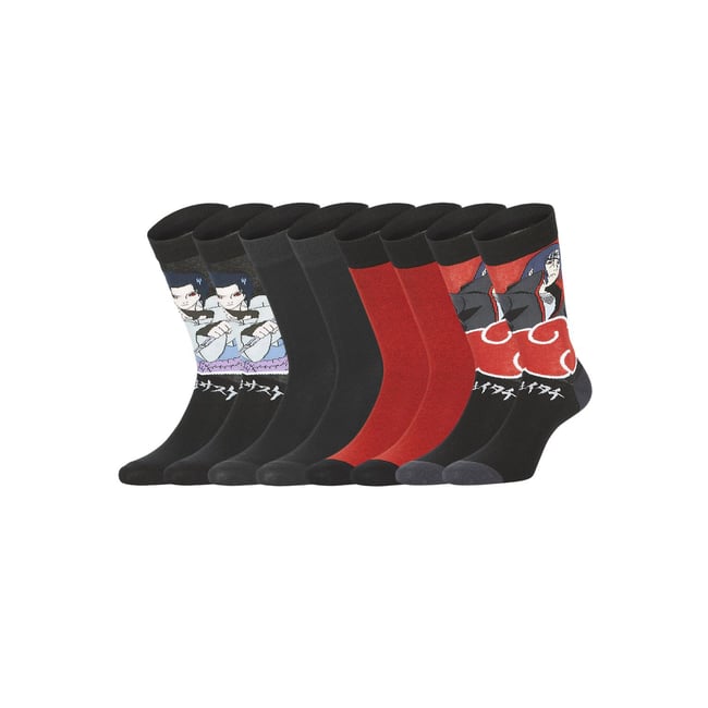 Lot De 4 Chaussette Naruto Shippuden Coton noir/rouge/orange/gris/jaune <span itemprop=