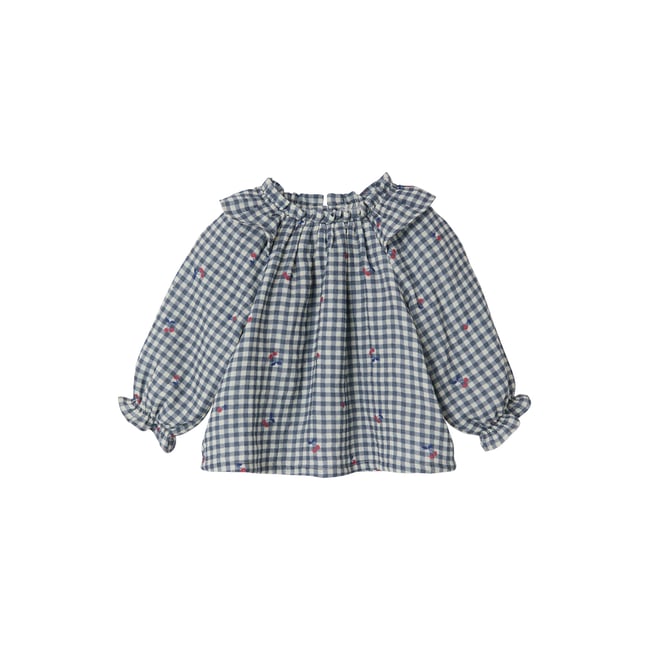 Blouse vichy bleu grisé <span itemprop=