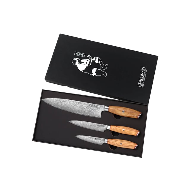 Coffret 3 couteaux chef + office + universel Fujiko manche olivier - WUSAKI