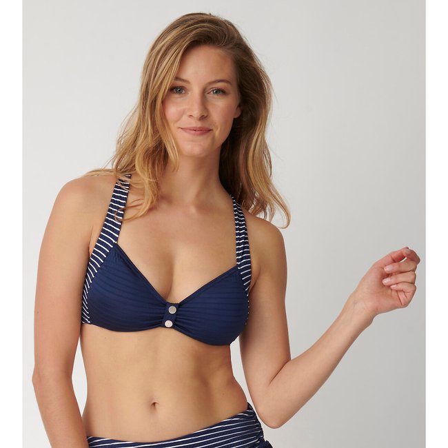 Sujetador de bikini con relleno Nautical rayas azul marino <span itemprop=
