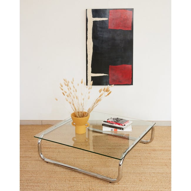 Grande table basse en chrome Donna N°1659 - Bon état Couleur transparent <span itemprop=