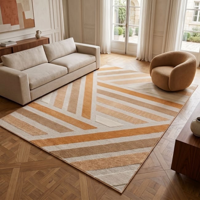 Tapis doux à relief graphique moderne  BRELA GEO Couleur orange <span itemprop=