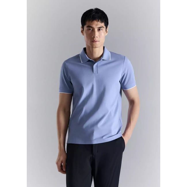 Polo piqué comfort stretch Coolmax ® bleu porcelaine <span itemprop=
