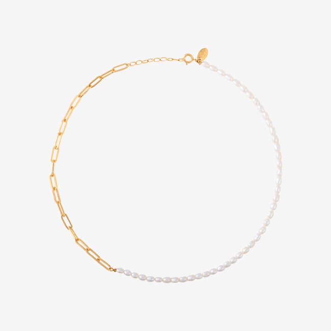 Collier doré perle de culture blanche  - meghan perle de culture blanc <span itemprop=