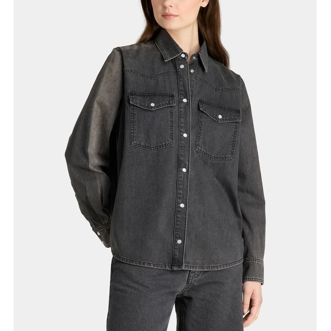 Chemise denim droite colorado coton bio gris <span itemprop=