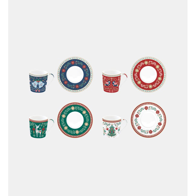 Coffret de 4 tasses et soucoupes Couleur multicolore <span itemprop=