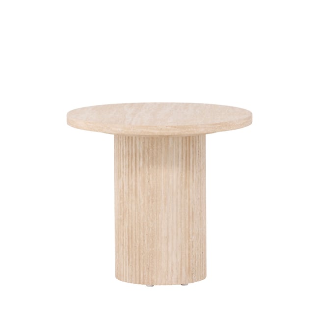 Table d'appoint ronde effet travertin  50cm- HARON Couleur beige <span itemprop=