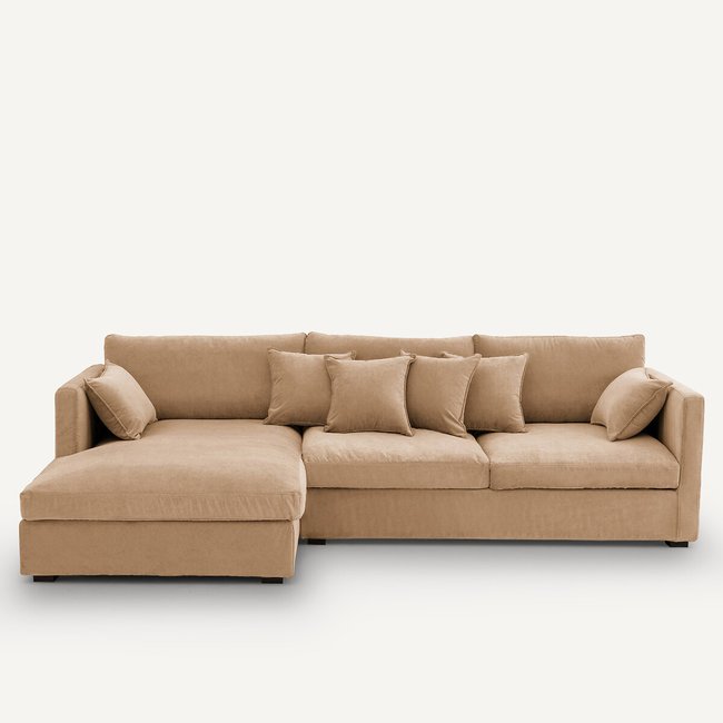 Canapé d’angle velours stonewashed, Néo Kinkajou ficelle <span itemprop=