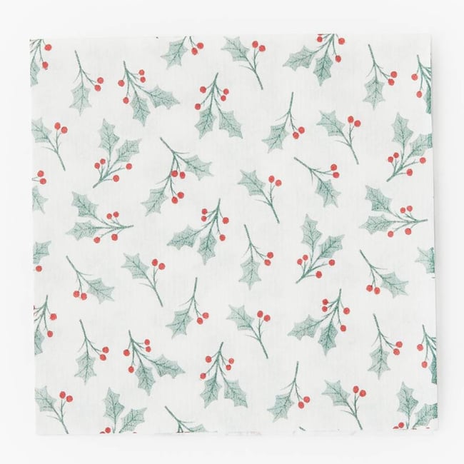 20 serviettes 25x25cm, imprimé multi houx blanc et vert <span itemprop=