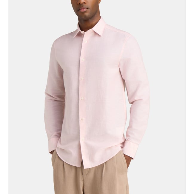 Chemise droite hali en lin et coton rose <span itemprop=
