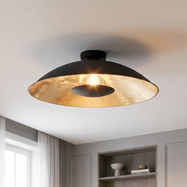 Plafonnier en métal moderne, Emilienne Couleur noir, or <span itemprop=