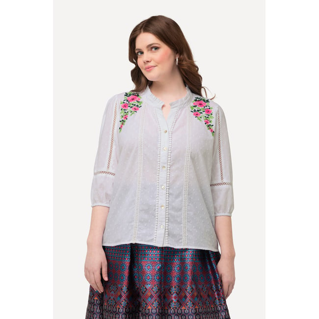 Blouse avec dentelle ajourée blanc neige <span itemprop=