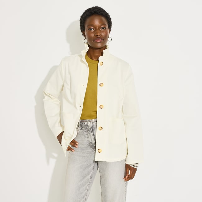 Veste col montant blanc cassé <span itemprop=
