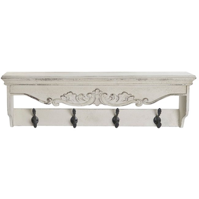 Portemanteau mural bois blanc avec étagère 85x18x25cm Couleur blanc <span itemprop=