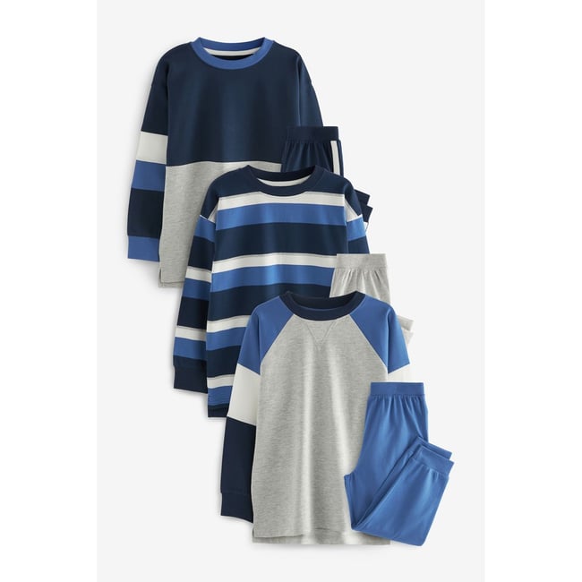 Pyjama à manches longues , lot de 3 bleu/marine/gris <span itemprop=