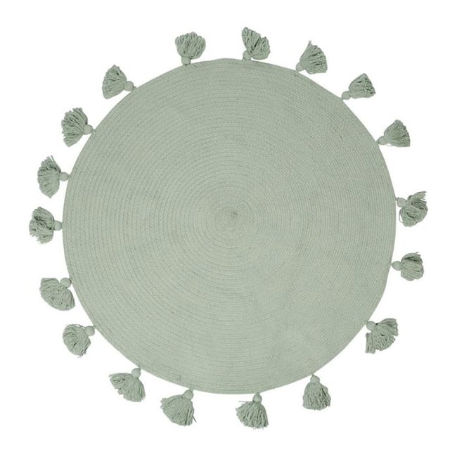 Tapis Rond Pompons Vert Coton D90 - DECORATIE