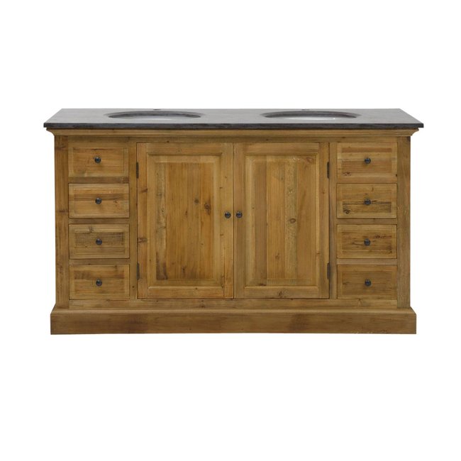 Meuble sous vasque en bois recyclé AMBRE Couleur bois clair <span itemprop=