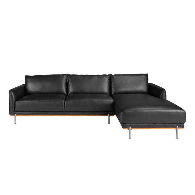 Canapé d'angle en cuir Couleur acier noir <span itemprop=