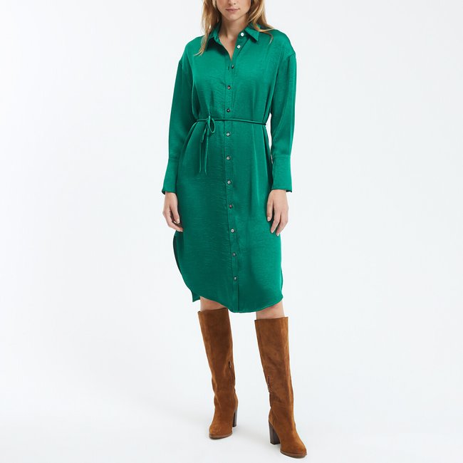 Cinda Recycled Shirt Dress with Long Sleeves, green, SUNCOO