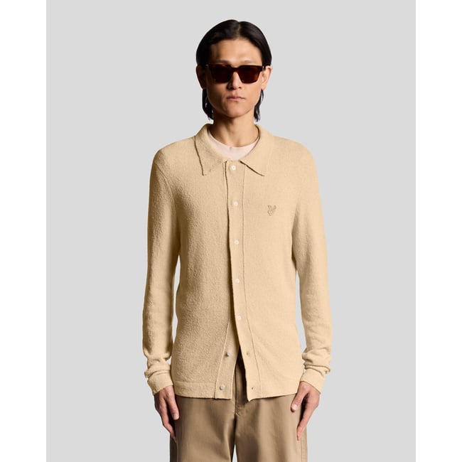 Cardigan texturé en maille à col beige chai <span itemprop=