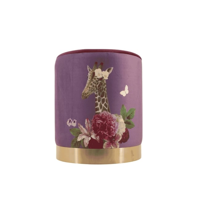 Pouf en velours imprimé Fancy girafe 37cm Couleur violet <span itemprop=