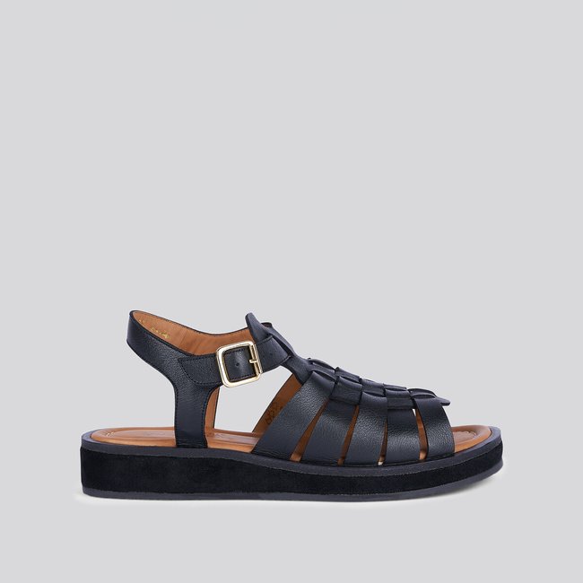 Omaha Leather Wedge Sandals, black, ANTHOLOGY PARIS