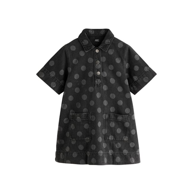 Robe droite en denim à pois noir <span itemprop=