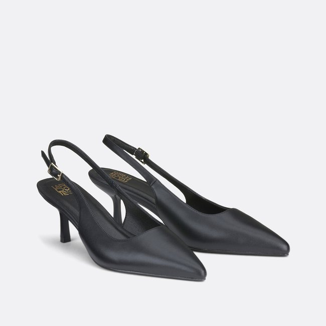 Escarpins pointus en cuir slingback noir <span itemprop=