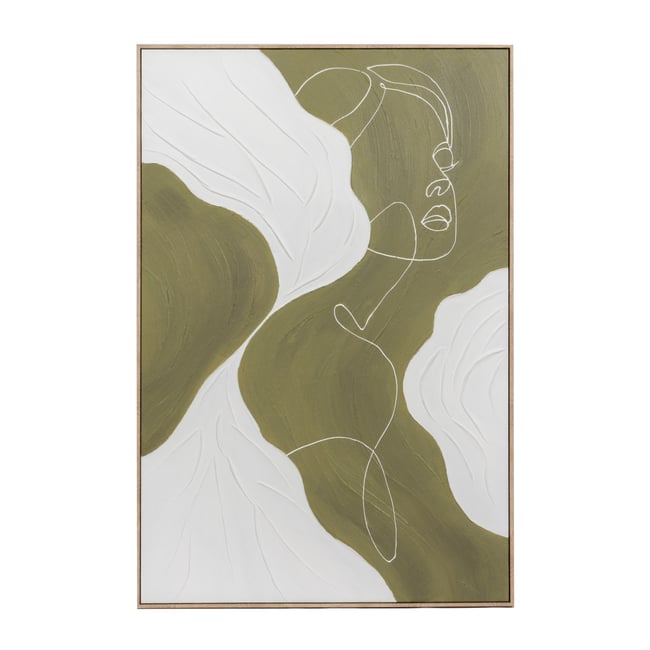 Toile imprimée femme cadre bois clair 80x120 cm Couleur vert <span itemprop=