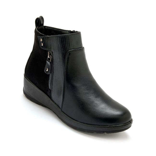 Boots compensées fourrées 2 zips noir <span itemprop=
