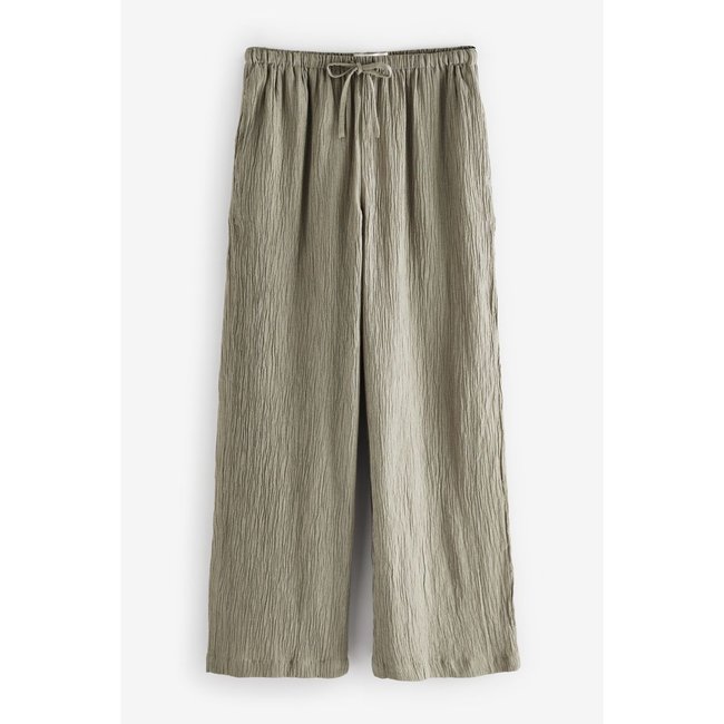 Pantalon avec lin texturé ample vert kaki <span itemprop=