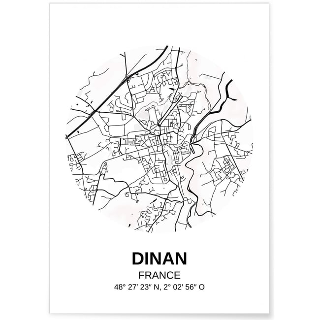 Affiche Carte Dinan Couleur blanc <span itemprop=