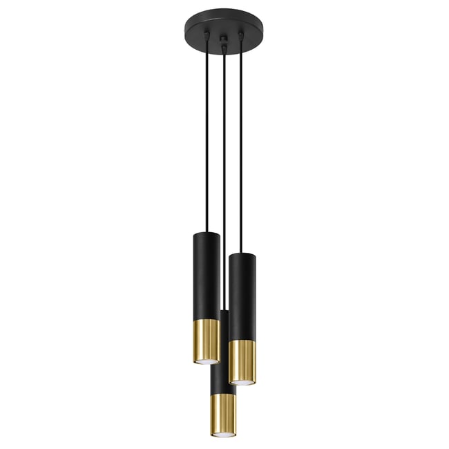 Suspension Acier Or/Noir GU10 3 Loopez Couleur jaune <span itemprop=