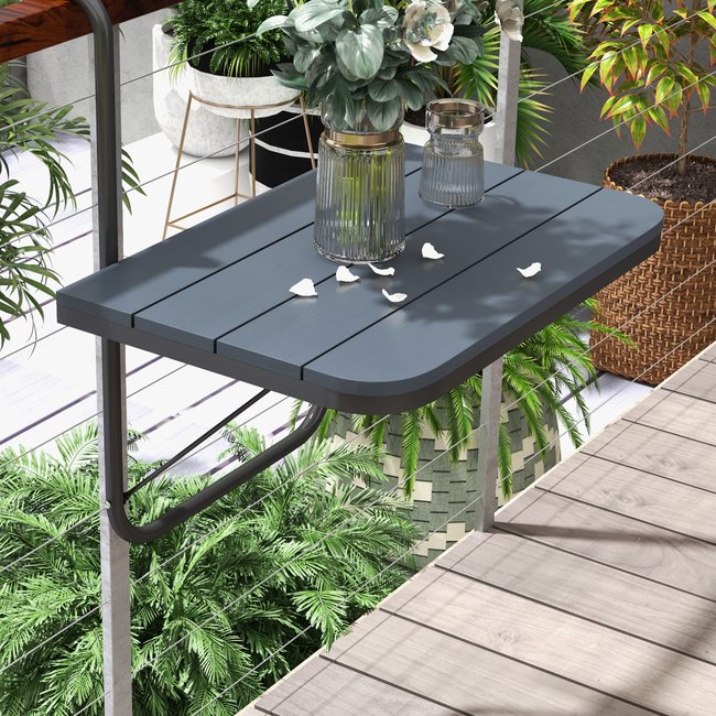 Table suspendue pliable de balcon réglable alu plastique noir noir <span itemprop=