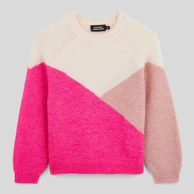 Pull colorblock contenant de la laine fluo rose <span itemprop=