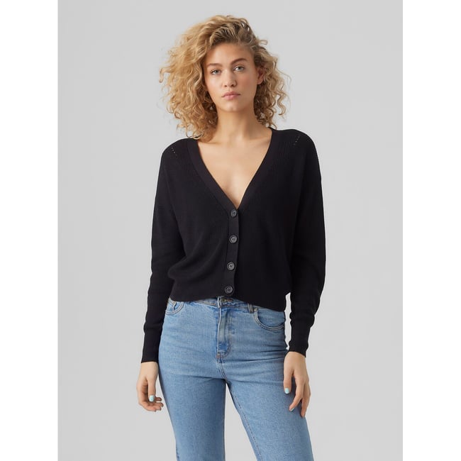 Gilet col v, boutonné  noir <span itemprop=