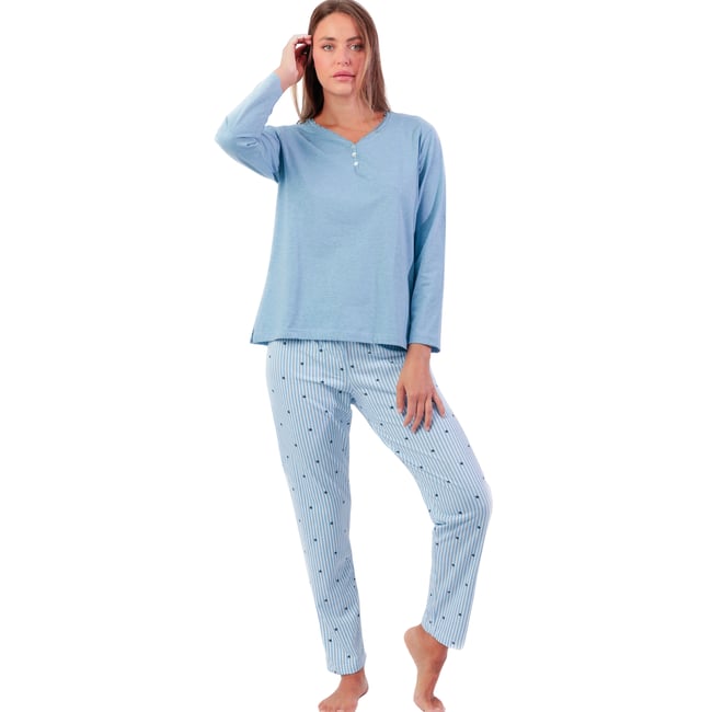 Pyjama pantalon top manches longues Stripes And Stars bleu <span itemprop=
