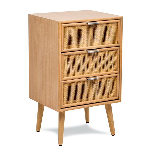 Chiffonnier 3 tiroirs, bois et rotin, NAGOYA Couleur bois naturel <span itemprop=