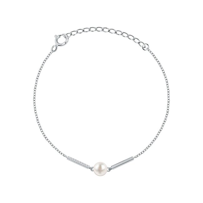 Bracelet en argent 925 et perle de culture argent et blanc <span itemprop=